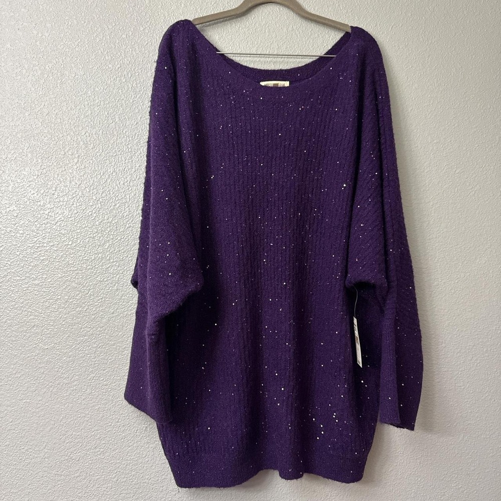 Margeaux & Ellie Purple Sequin Sparkly Sweater with a Boho Vibe